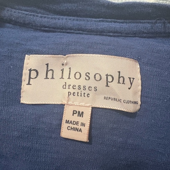 Philosophy Blue Mini T Shirt Dress with Red Embroidered Flowers. 100% Cotton - Picture 7 of 11